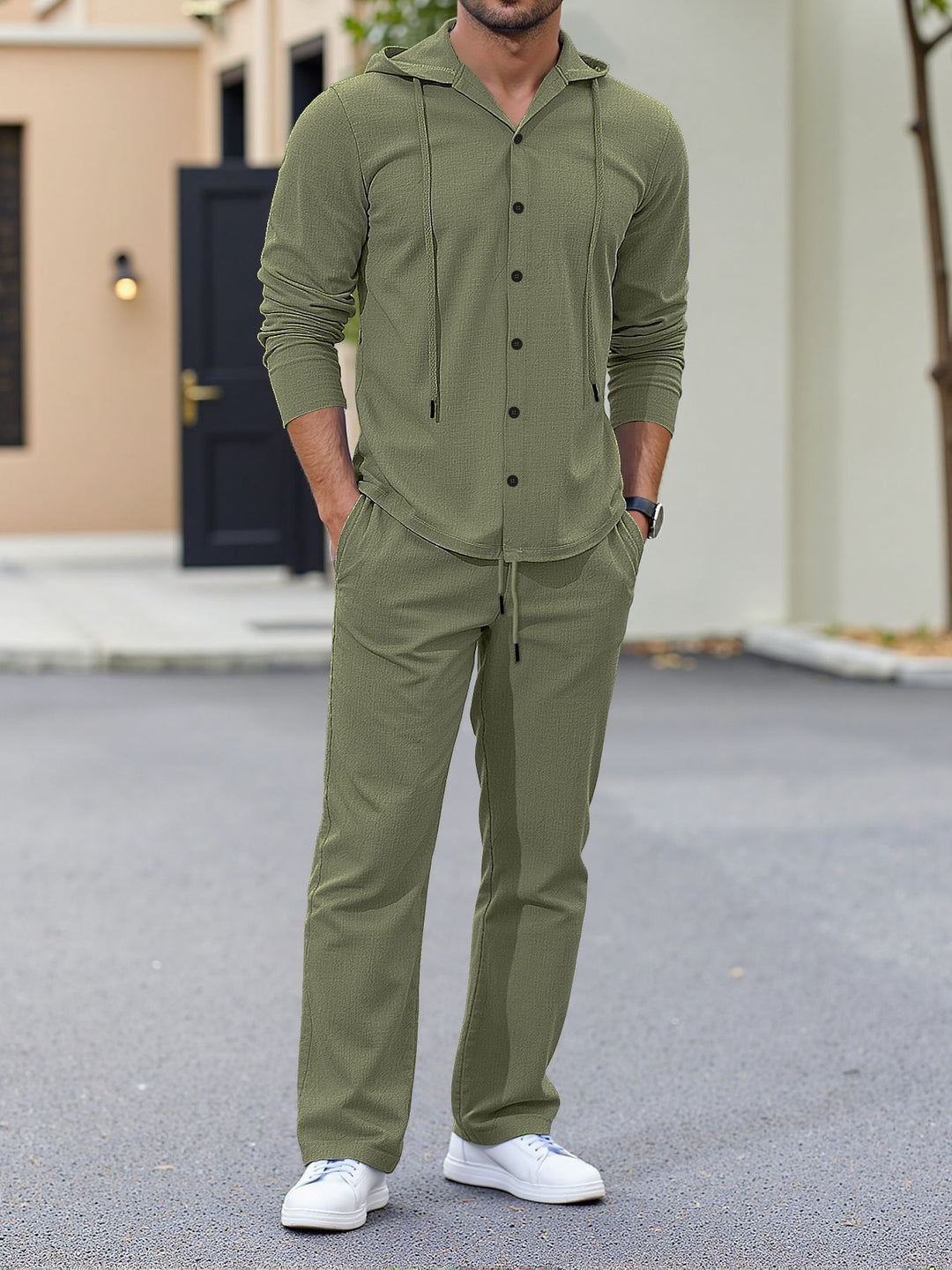 Herren lässiges Kapuzenshirt mit praktischen Taschen und Jogginghose Drune