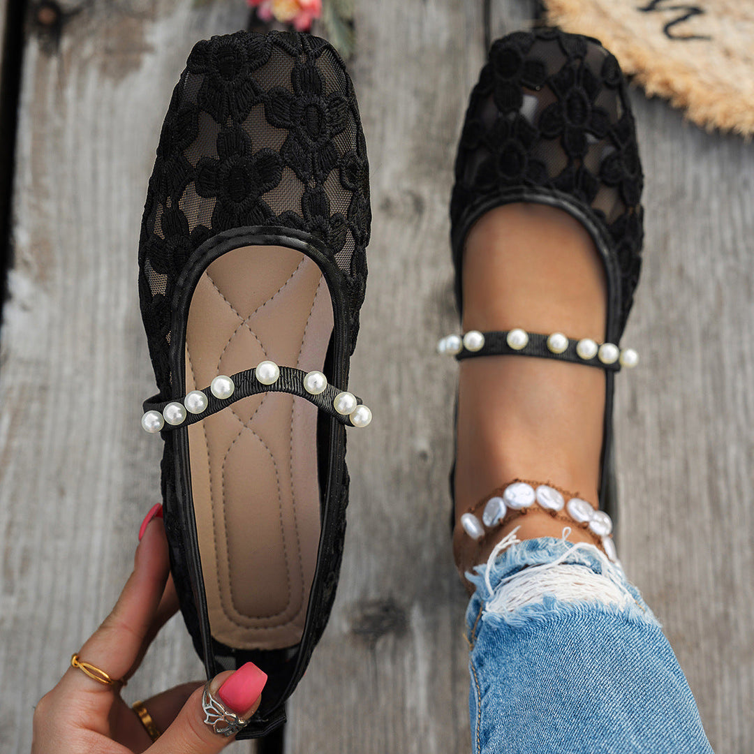 Damen elegante Ballerinas mit floralen Applikationen und rutschfester Sohle Drune