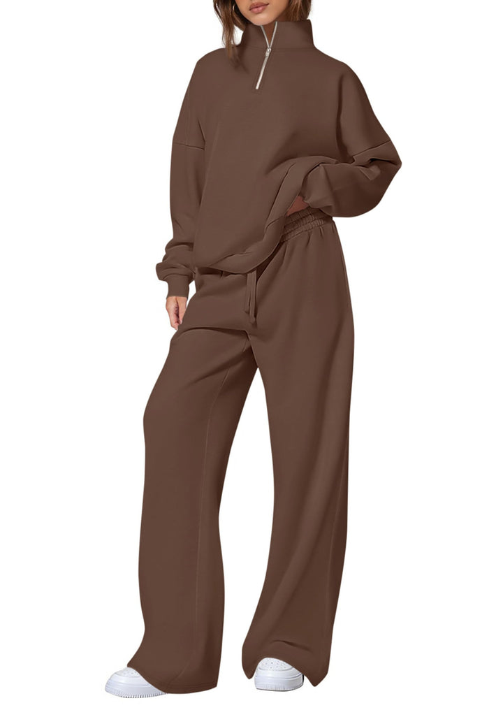 Damen nan oversized Jogginganzug mit Stehkragen halbem Reißverschluss und weitem Bein Drune