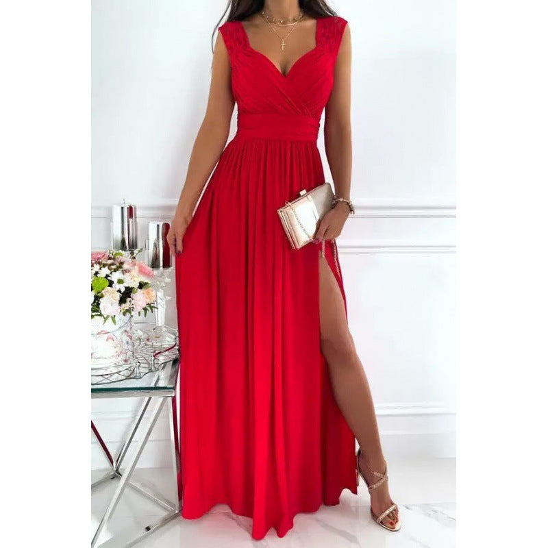 Damen Maxikleid mit raffiniertem V-Ausschnitt und hohem Schlitz Drune