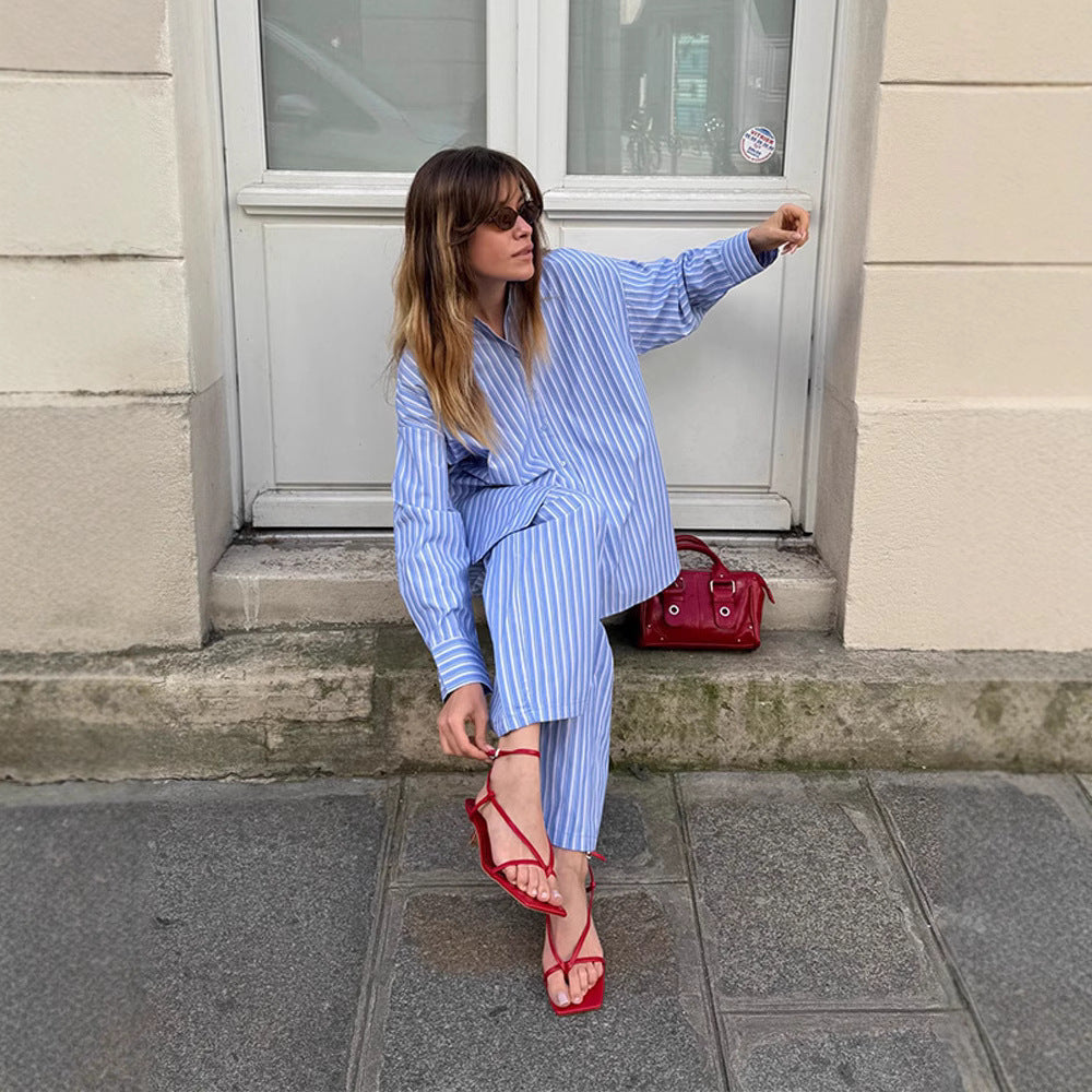 Damen gemütliches und stilvolles Pyjama-Set mit gestreiftem Design Drune