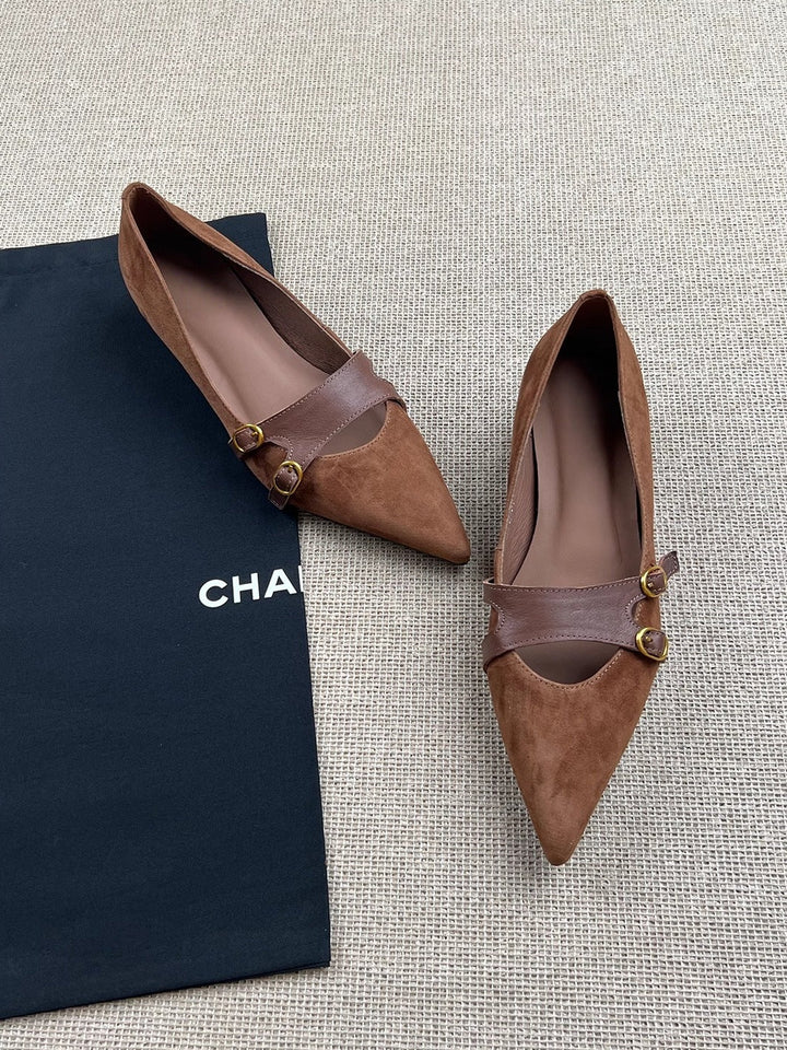 Damen Slingback-Ballerinas mit dekorativer Schnallenakzent und eleganter Lederoberfläche Drune