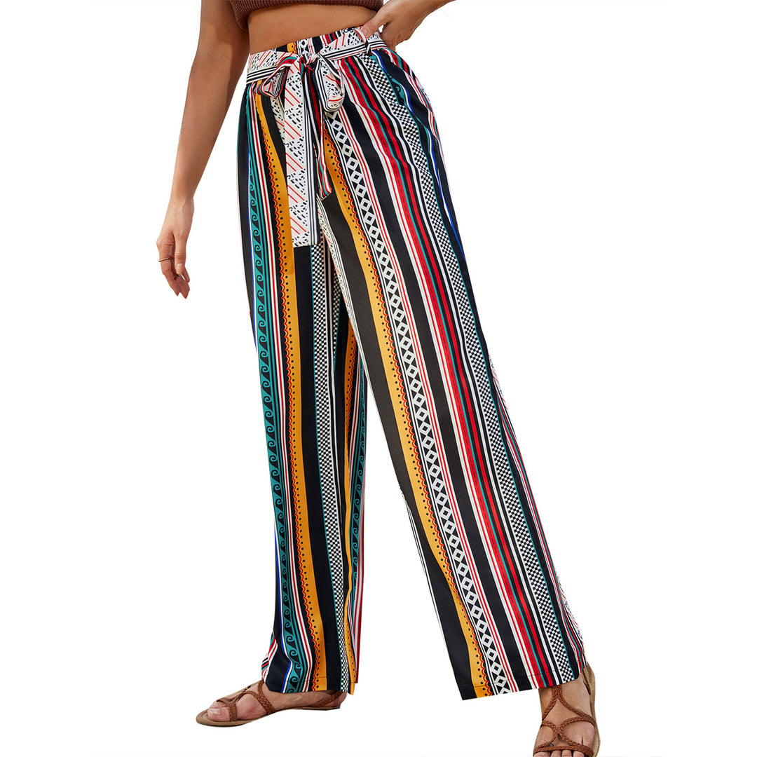 Damen weite Sommerhose mit vielseitigem Gürtel und auffälligem Muster Drune