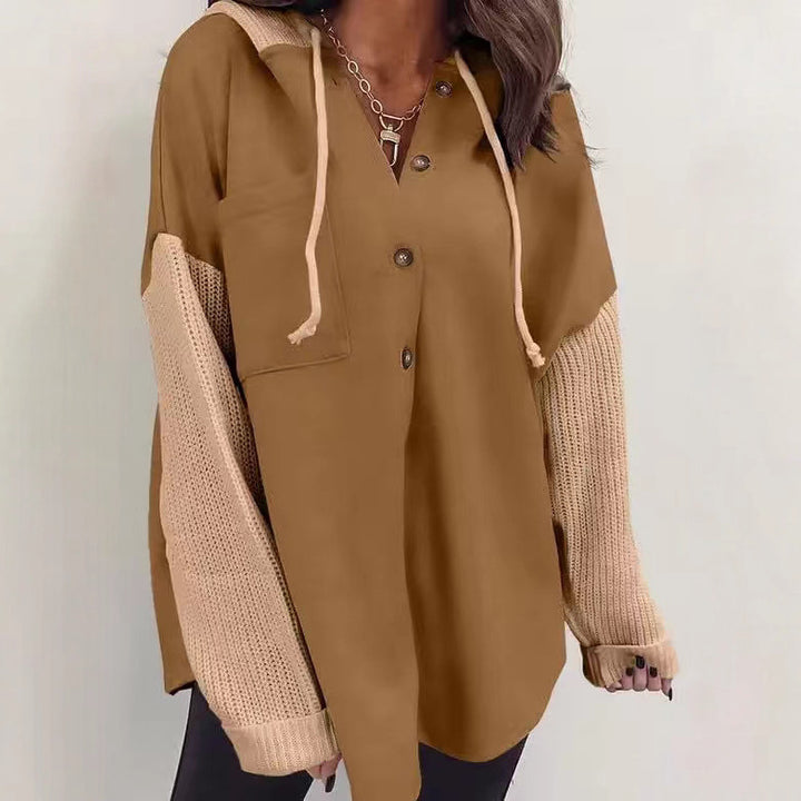 Damen lässige Pulloverjacke mit Button-Down-Design und überschnittenen Ärmeln Drune