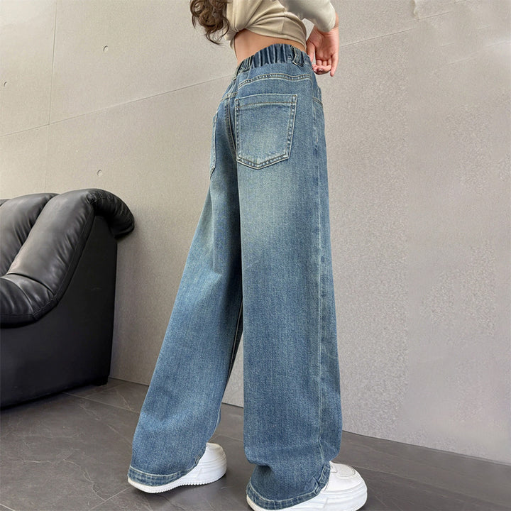 Damen weite Denim-Hose mit elastischem Bund und lässigem Schnitt Drune