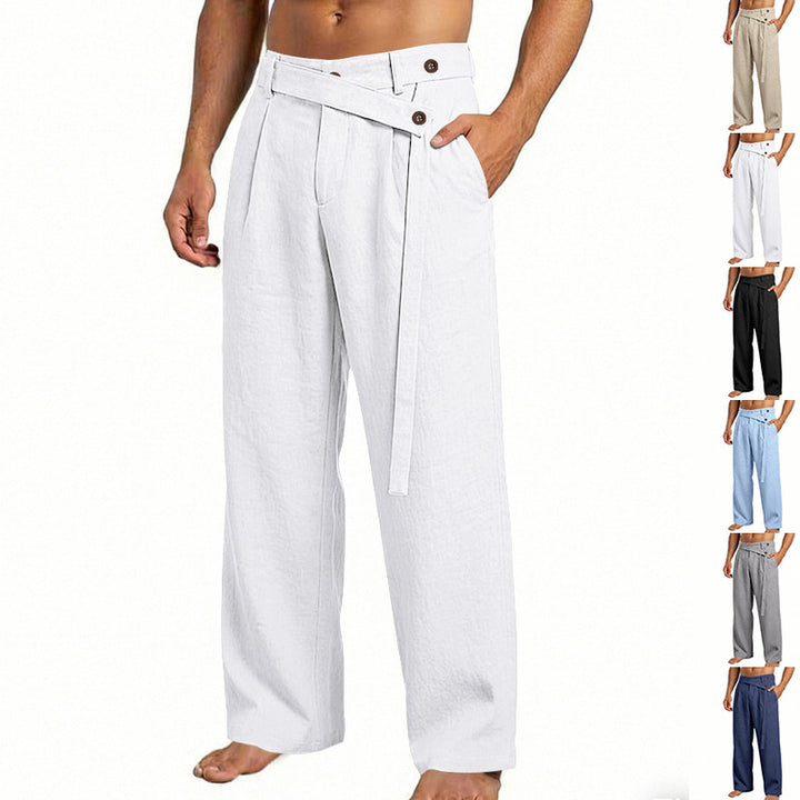 Herren nan weite Leinenhose mit Wickelbund, hoher Taille und legerem Bein Drune