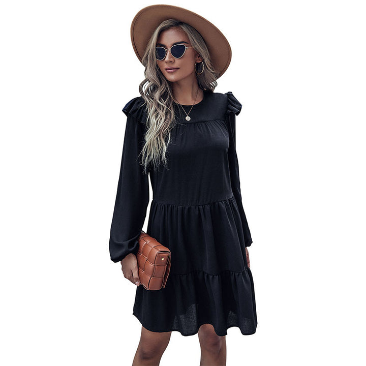 Damen Midi-Kleid mit Rüschendetails und voluminösem Rock Drune