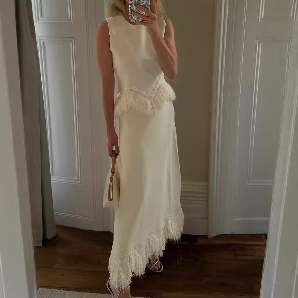 Damen Elegantes Maxikleid mit Fransenbesatz und feinem Saum Drune