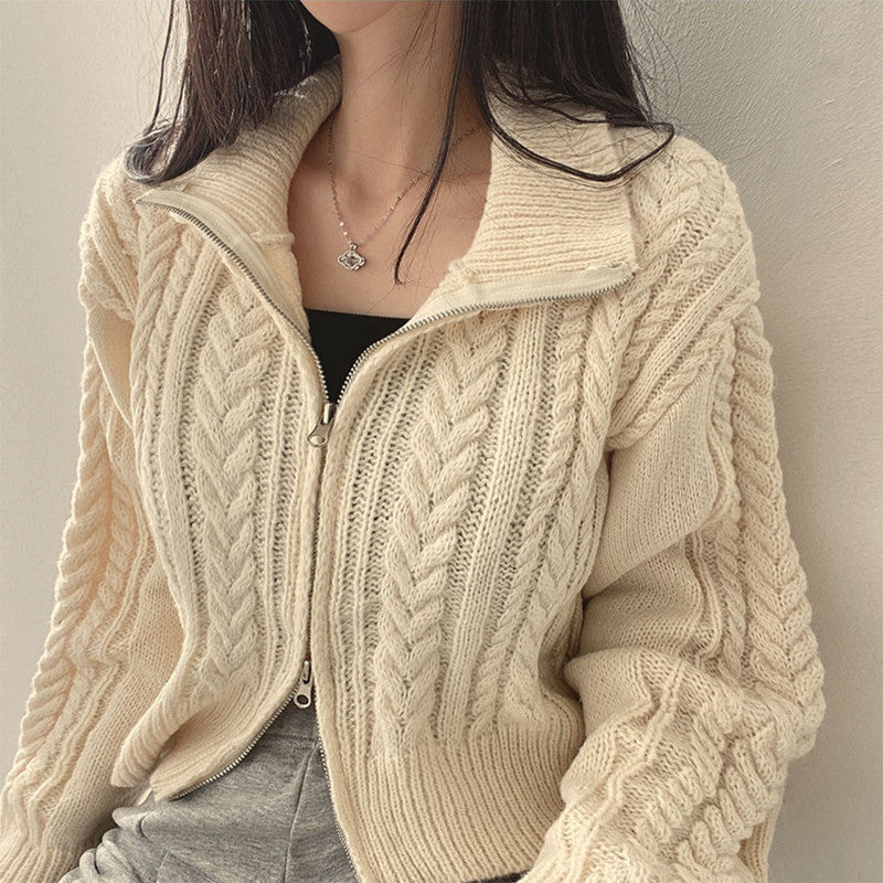 Damen Strickjacke mit kurzem Schnitt und dekorativem Zipper Drune