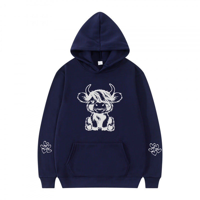 Damen Kapuzensweater mit entzückendem Kuhmotiv und praktischen Kängurutaschen Drune