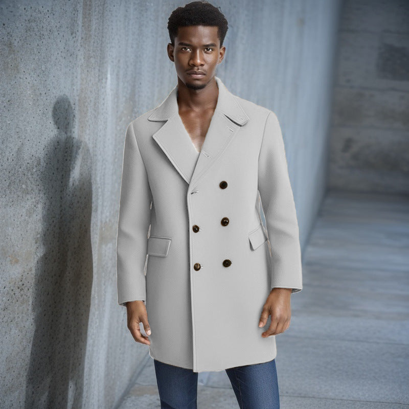 Herren eleganter Doppelreiher-Mantel mit modernem Schnitt und praktischen Taschen Drune