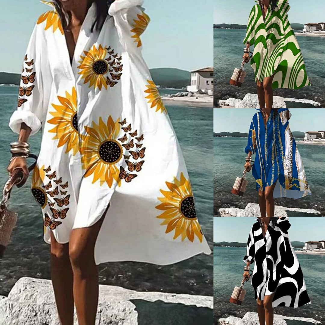 Damen nan luftiges Strandkleid Kaftan mit tropischem Blattprint und weitem Schnitt Drune
