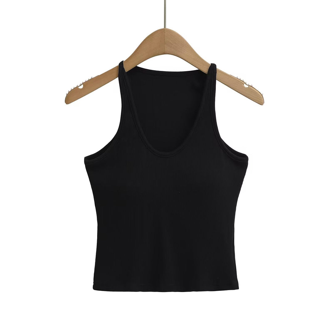 Damen ärmelloses Sporttop mit tiefem U-Ausschnitt und elastischem Material Drune