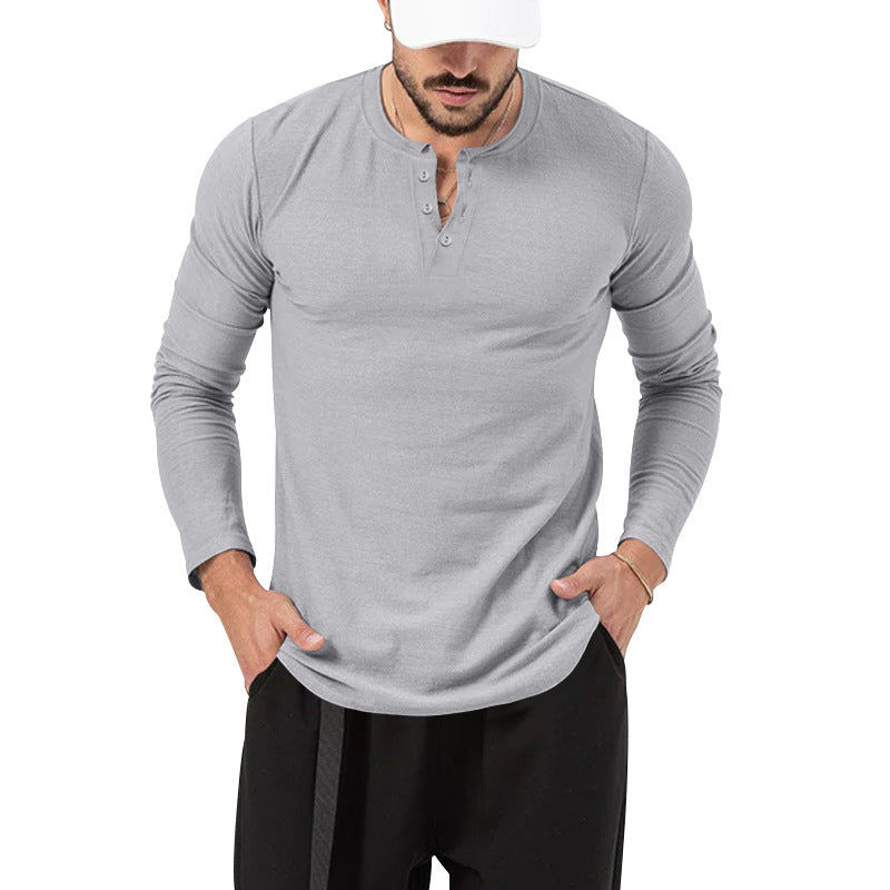 Herren Langarm Henley-Shirt mit modischem Knopfverschluss Drune