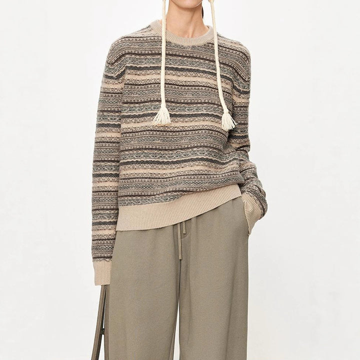 Damen modischer Strickpullover mit französischen Gürtel-Details Drune