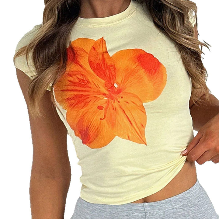 Damen T-Shirt mit floralem Druck und kurzem Schnitt Drune