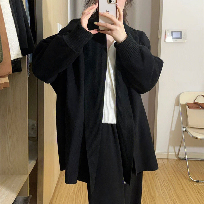 Damen Modischer Oversized Cardigan mit strukturiertem Kragen Drune
