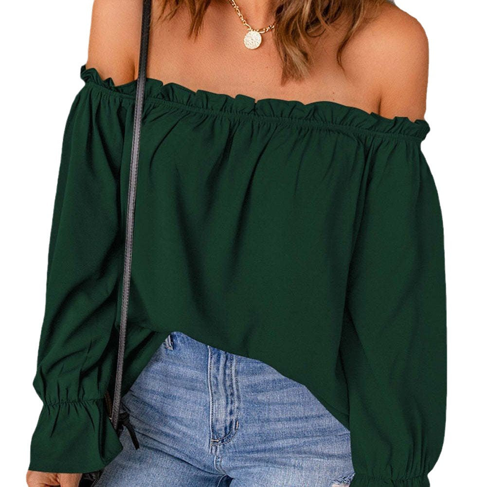 Damen schickes Off-Shoulder Oberteil mit Rüschendetails und elastischen Bündchen Drune