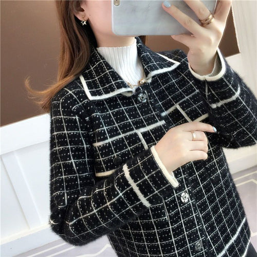 Damen elegante Karojacke mit strukturiertem Design und praktischen Taschen Drune