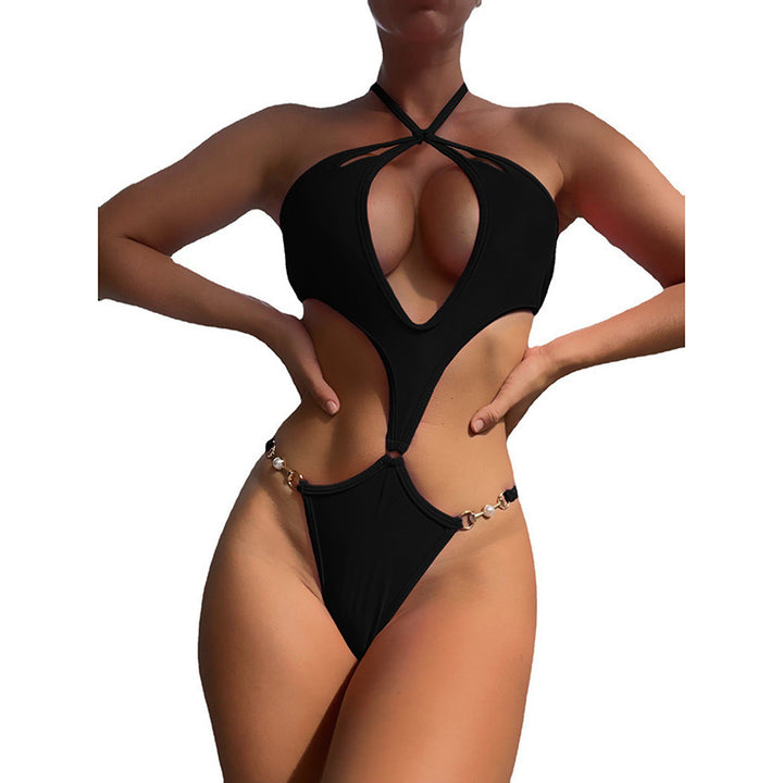 Damen Cut-Out Badeanzug mit verstellbaren Trägern und eleganten Schmuckdetails Drune
