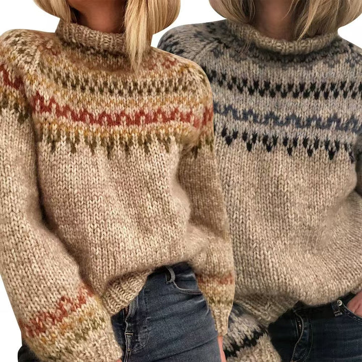 Damen nan kuscheliger Norweger-Strickpullover mit Stehkragen und Oversize-Passform Drune