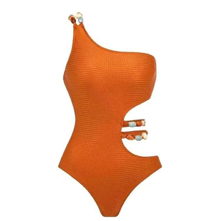 Damen Einteiler Badeanzug mit asymmetrischem Schnitt und floralem Wickelrock Drune