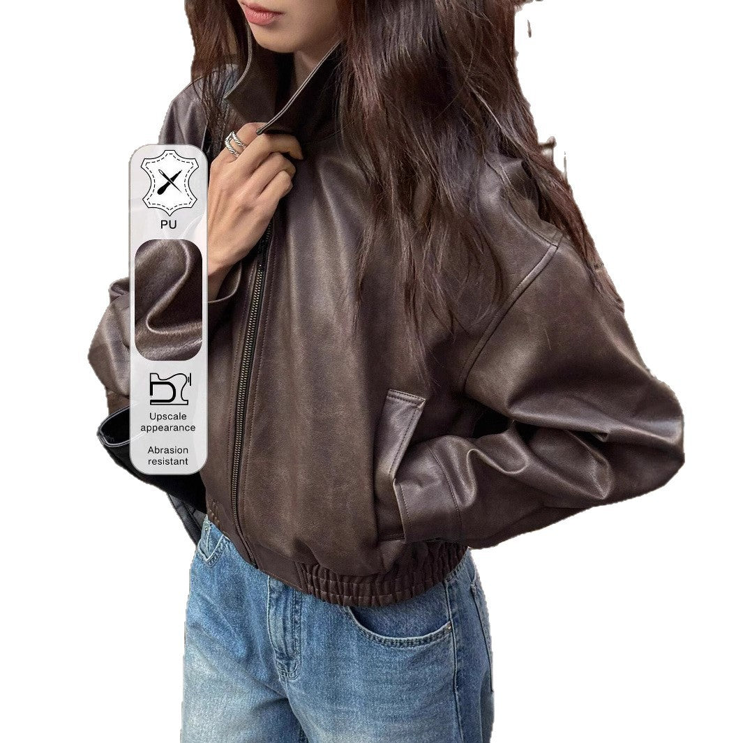 Damen Kunstlederjacke im sportlich-eleganten Schnitt mit elastischem Bund Drune