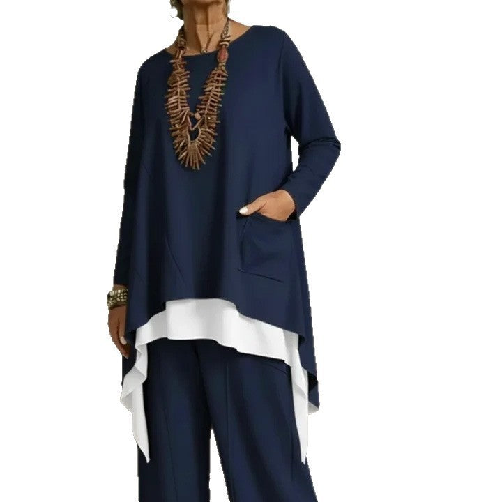 Damen lässiges Ensemble aus asymmetrischem Oberteil und weitem Hosen Drune
