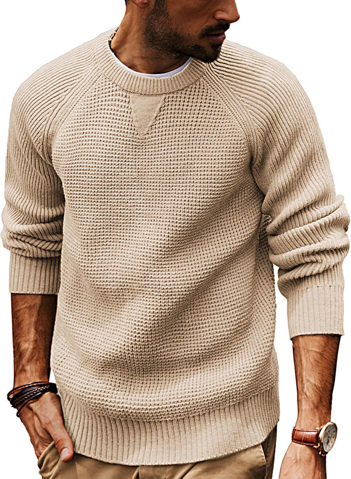 Herren lässiger Strickpullover mit strukturiertem Gewebemuster und Rundhalsausschnitt Drune