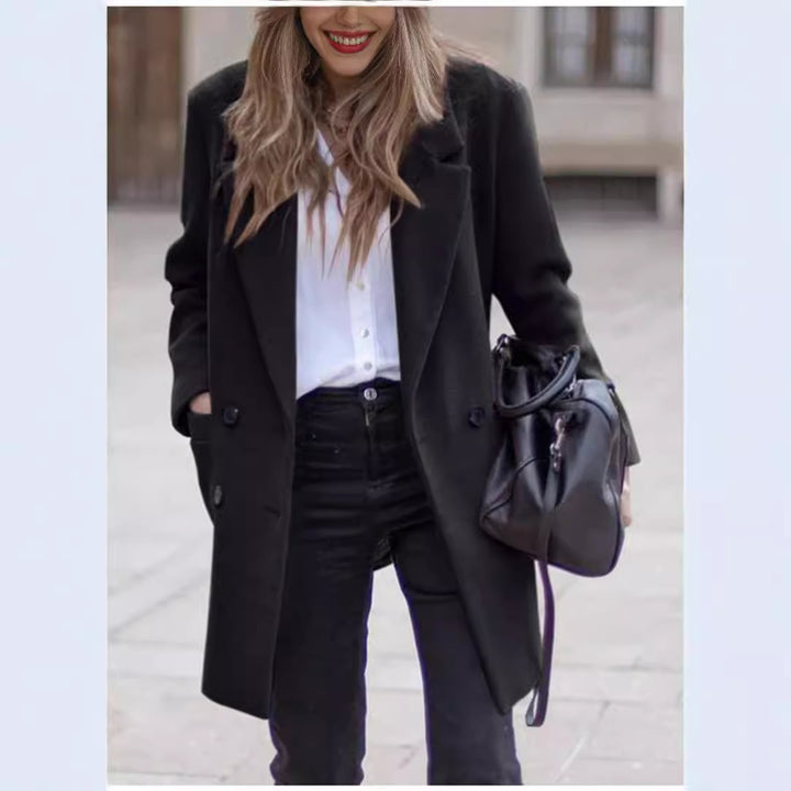 Damen eleganter und warmer Wollmantel mit doppelter Knopfleiste Drune