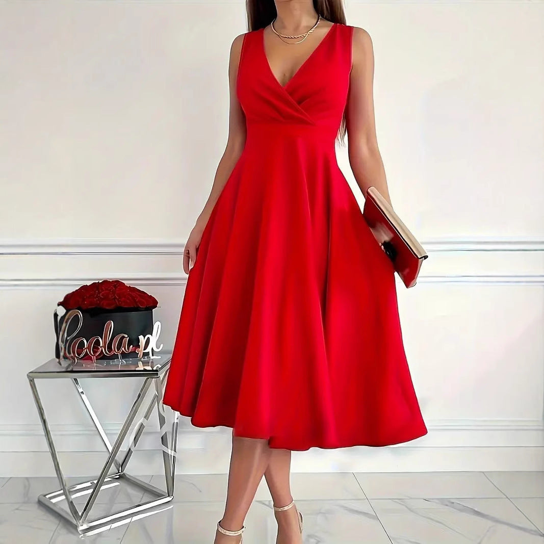 Drune | Einfarbiges Tankkleid Asymmetrischer Ausschnitt Kleid