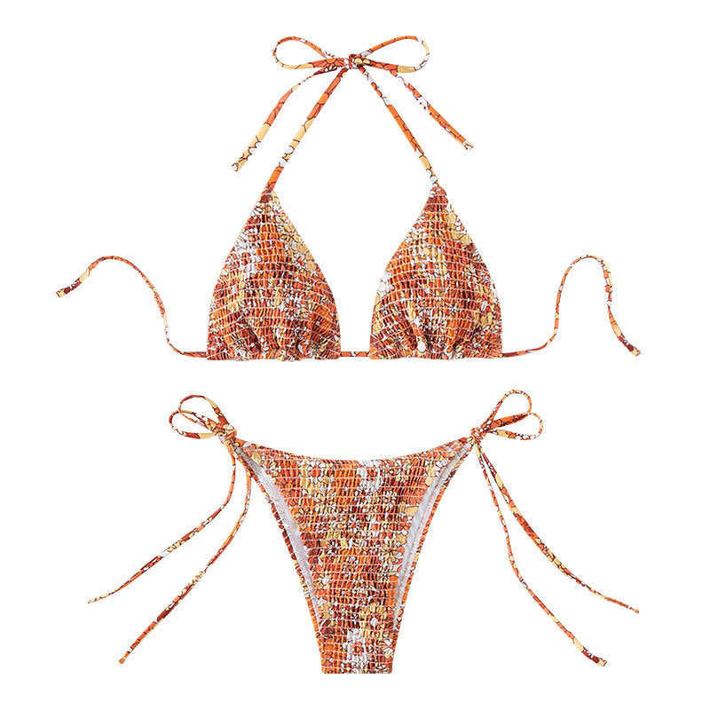 Damen Triangel-Bikini mit floralen Rüschendetails und verstellbaren Trägern Drune