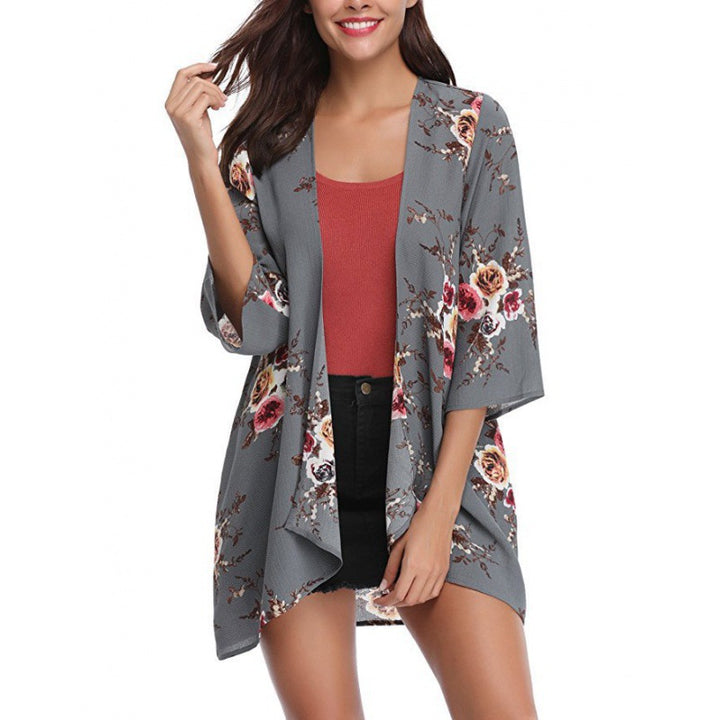 Damen Blumenmuster Kimono-Cardigan Drune