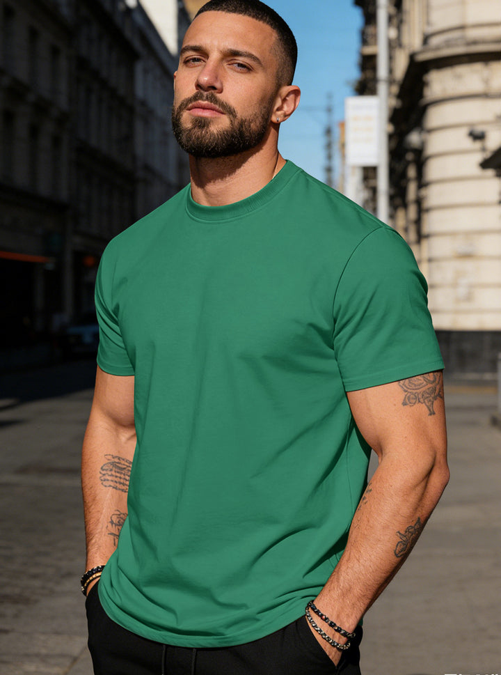 Herren nan körperbetontes hochwertiges Baumwollshirt mit Rundhalsausschnitt Drune