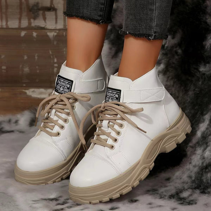 Damen nan modische Plateau-Hightop-Sneaker mit Klettriemen, gepolstertem Komfortfußbett und profiliertem Traktorabsatz Drune