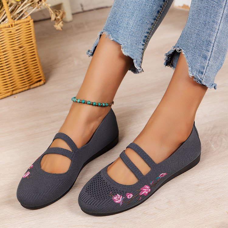 Damen Komfortable Ballerinas mit floralem Stickerei Drune