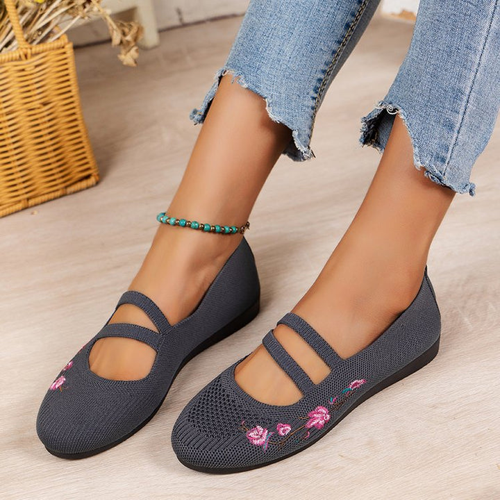 Damen Komfortable Ballerinas mit floralem Stickerei Drune