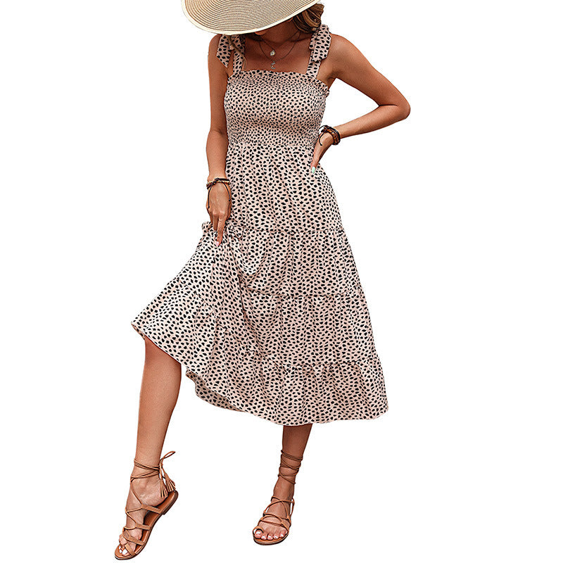 Damen Midi-Kleid mit Rüschendetails und gepunktetem Muster Drune