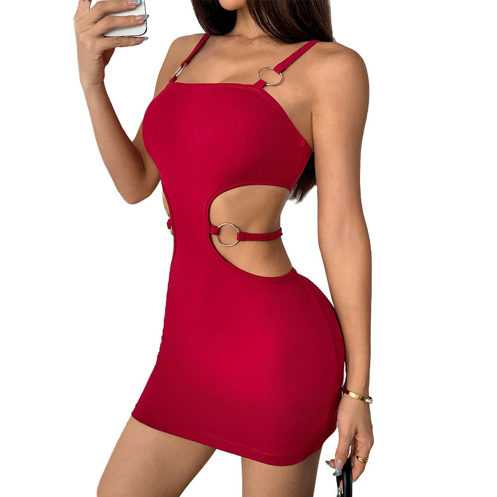 Damen Minikleid mit seitlichem Cut-Out und runden Ringschnallen Drune