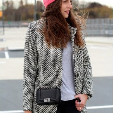 Damen Elegante zweireihige Blazerjacke mit klassischem Houndstooth-Muster Drune