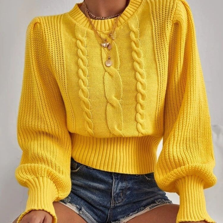Damen Grobstrickpullover mit voluminösen Ärmeln und Zopfmuster Drune