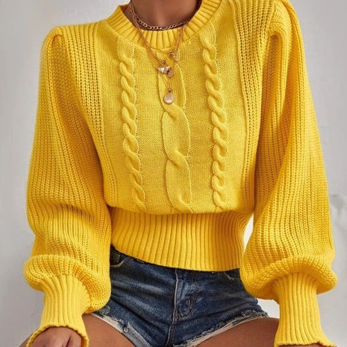 Damen Grobstrickpullover mit voluminösen Ärmeln und Zopfmuster Drune