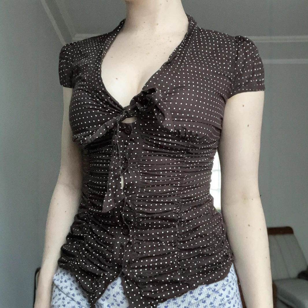 Damen feminines Blusenshirt mit Raffung und Schleifen-Detail Drune