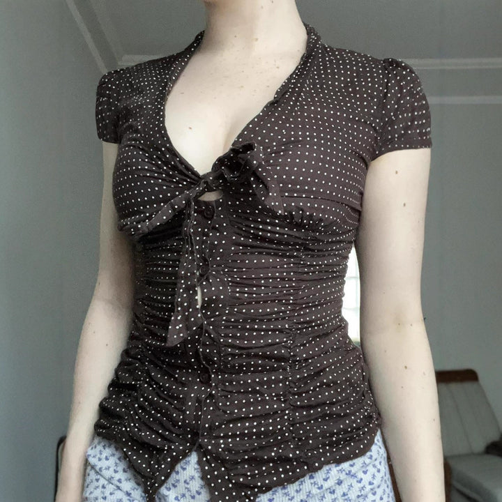 Damen feminines Blusenshirt mit Raffung und Schleifen-Detail Drune
