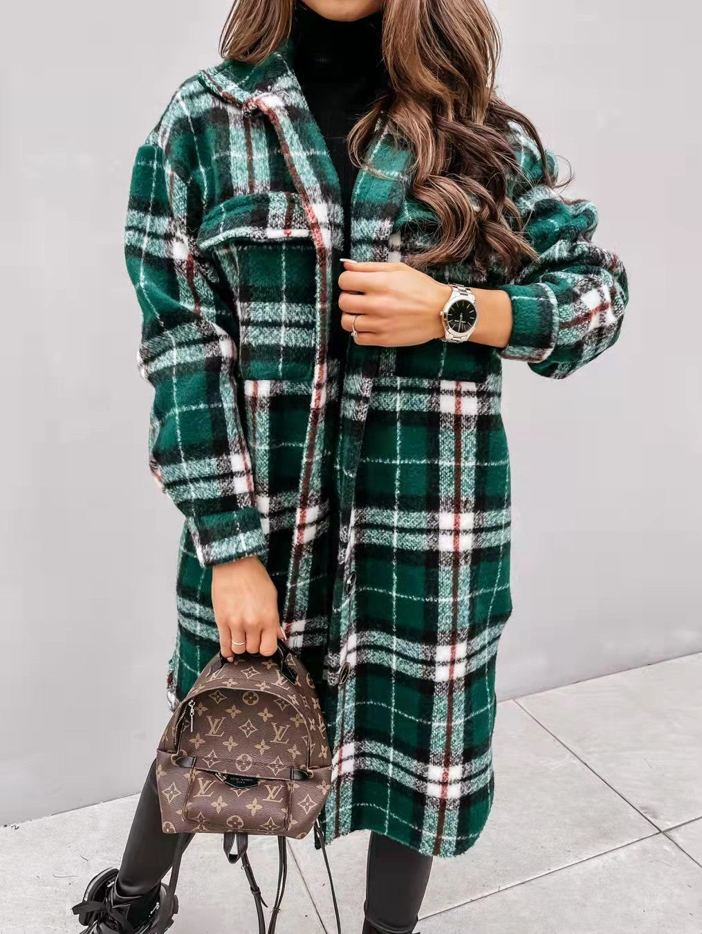 Damen Karierter Oversized-Hemd-Mantel mit praktischen Taschen Drune
