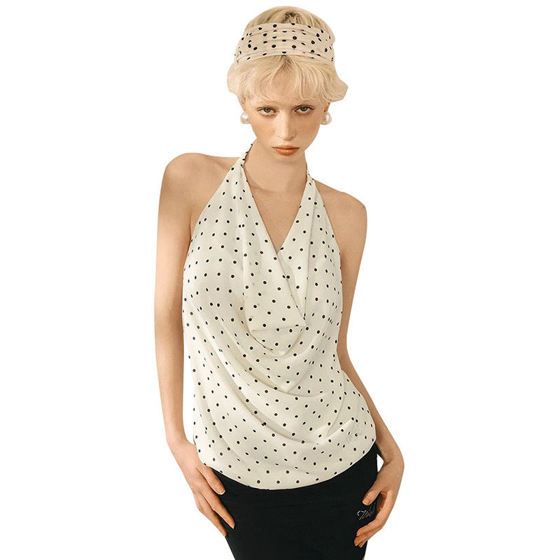 Damen Top mit elegantem Wasserfallausschnitt und Punktedesign Drune
