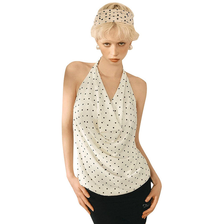Damen Top mit elegantem Wasserfallausschnitt und Punktedesign Drune