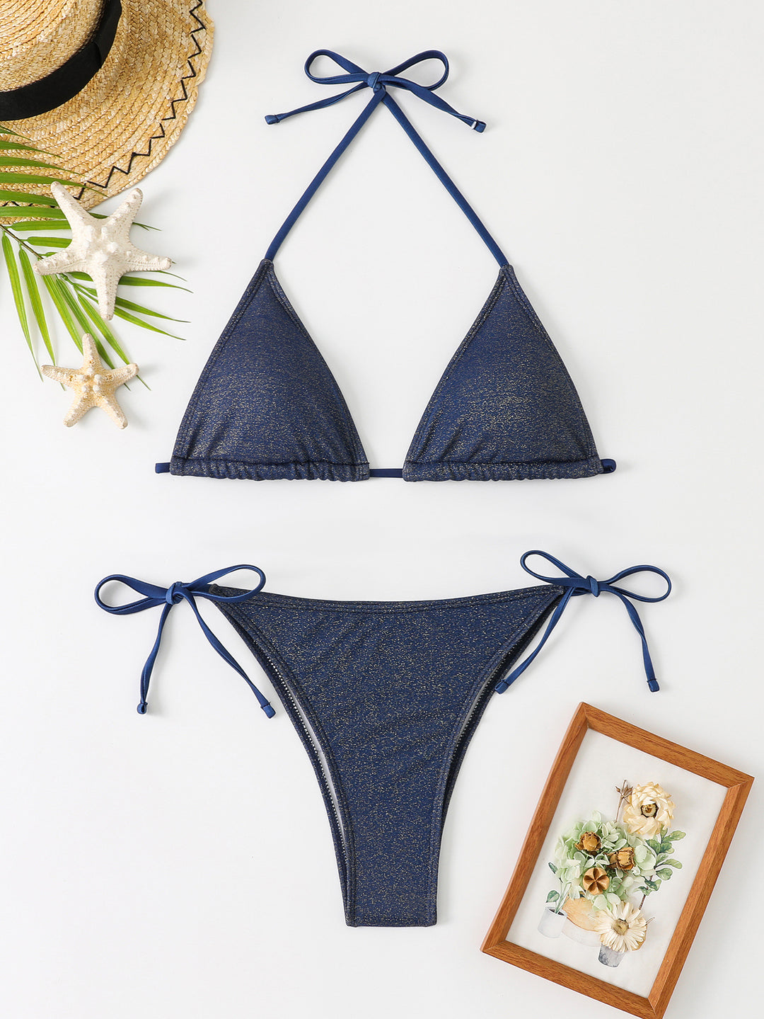 Damen Triangel-Bikini mit schimmerndem Rüschendesign Drune