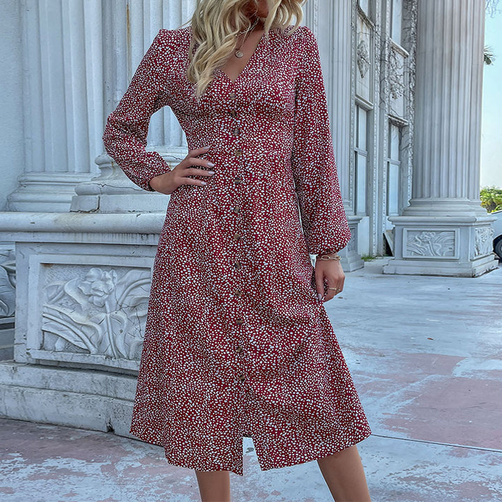 Damen Knielanges Hemdblusenkleid mit Knopfverschluss und zeitlosem Muster Drune