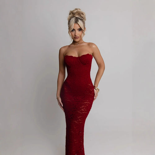 Damen Spitzenabendkleid mit herzförmigem Ausschnitt und figurbetontem Schnitt Drune